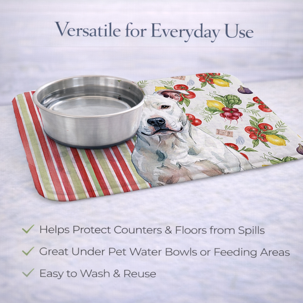 Picture of Carolines Treasures WDK8085DDM 21 x 14 in. White American Staffordshire Terrier Vegetables Dish Drying Mat