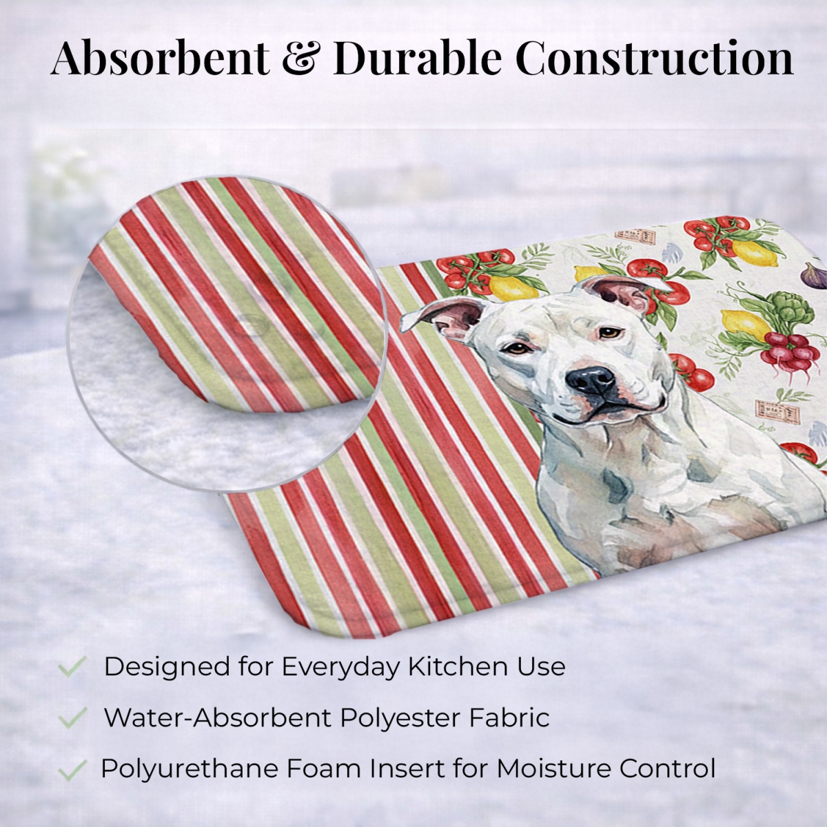 Picture of Carolines Treasures WDK8085DDM 21 x 14 in. White American Staffordshire Terrier Vegetables Dish Drying Mat