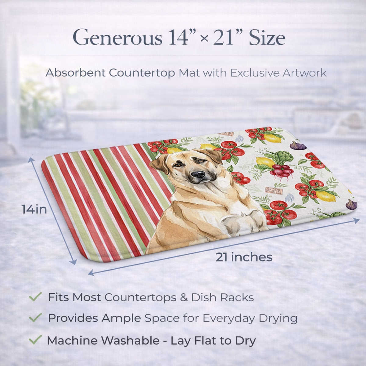 Picture of Carolines Treasures WDK8086DDM 21 x 14 in. Anatolian Shepherd Dog Vegetables Dish Drying Mat