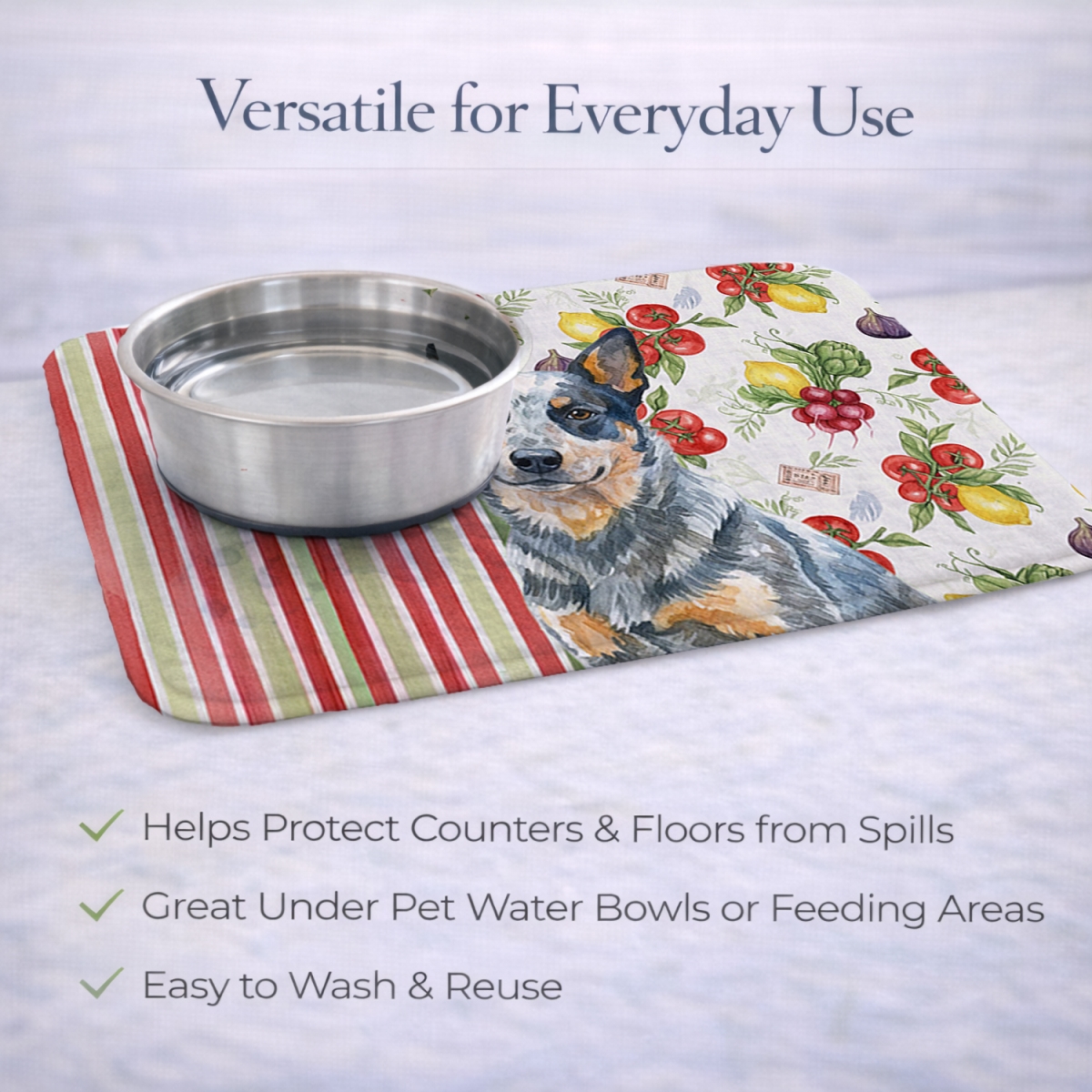 Picture of Carolines Treasures WDK8087DDM 21 x 14 in. Blue Heeler Australian Cattle Dog Vegetables Dish Drying Mat