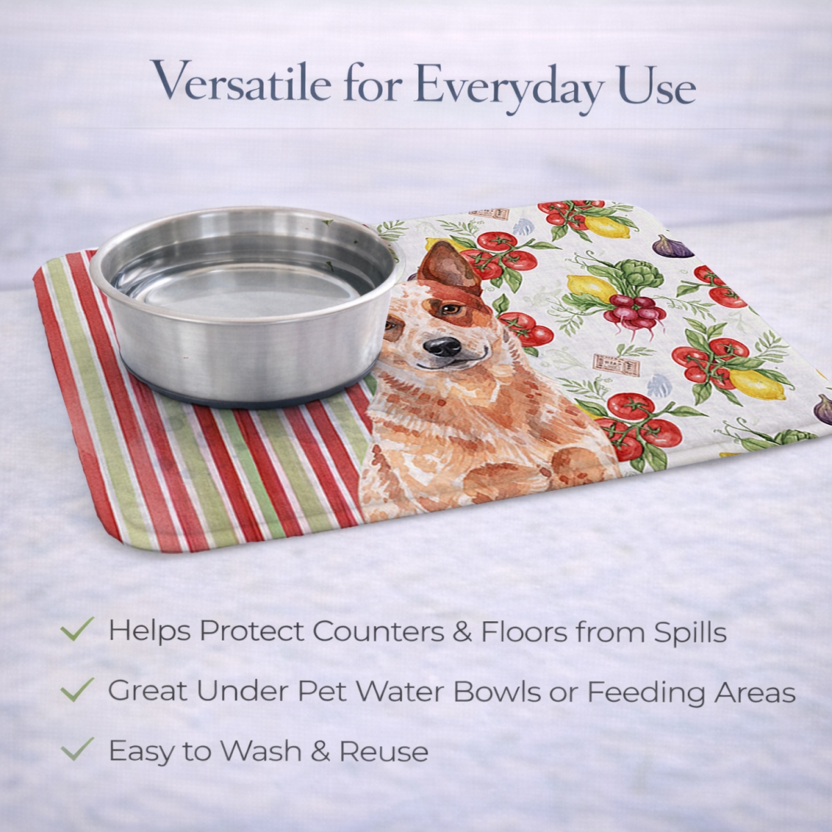 Picture of Carolines Treasures WDK8088DDM 21 x 14 in. Red Heeler Australian Cattle Dog Vegetables Dish Drying Mat