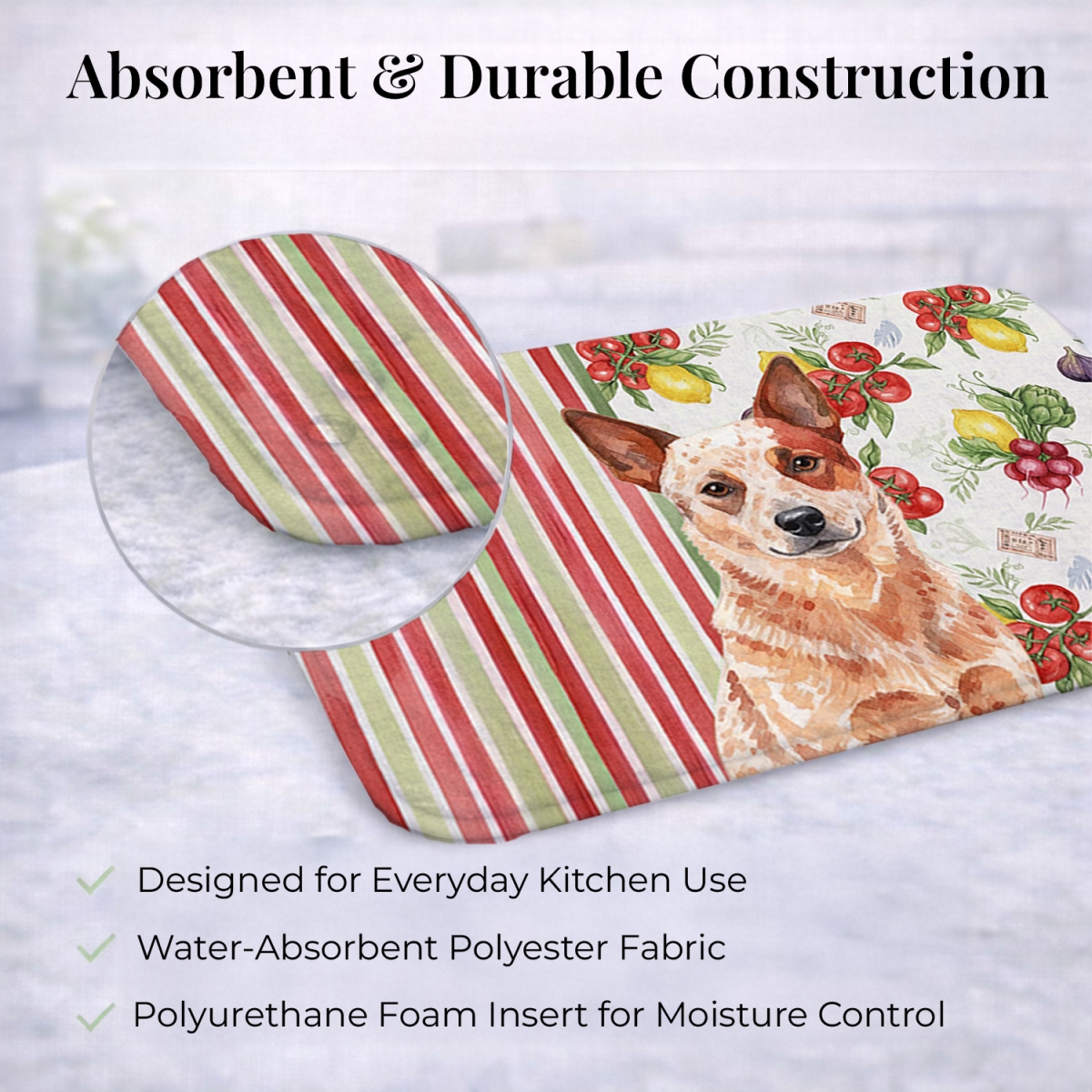 Picture of Carolines Treasures WDK8088DDM 21 x 14 in. Red Heeler Australian Cattle Dog Vegetables Dish Drying Mat