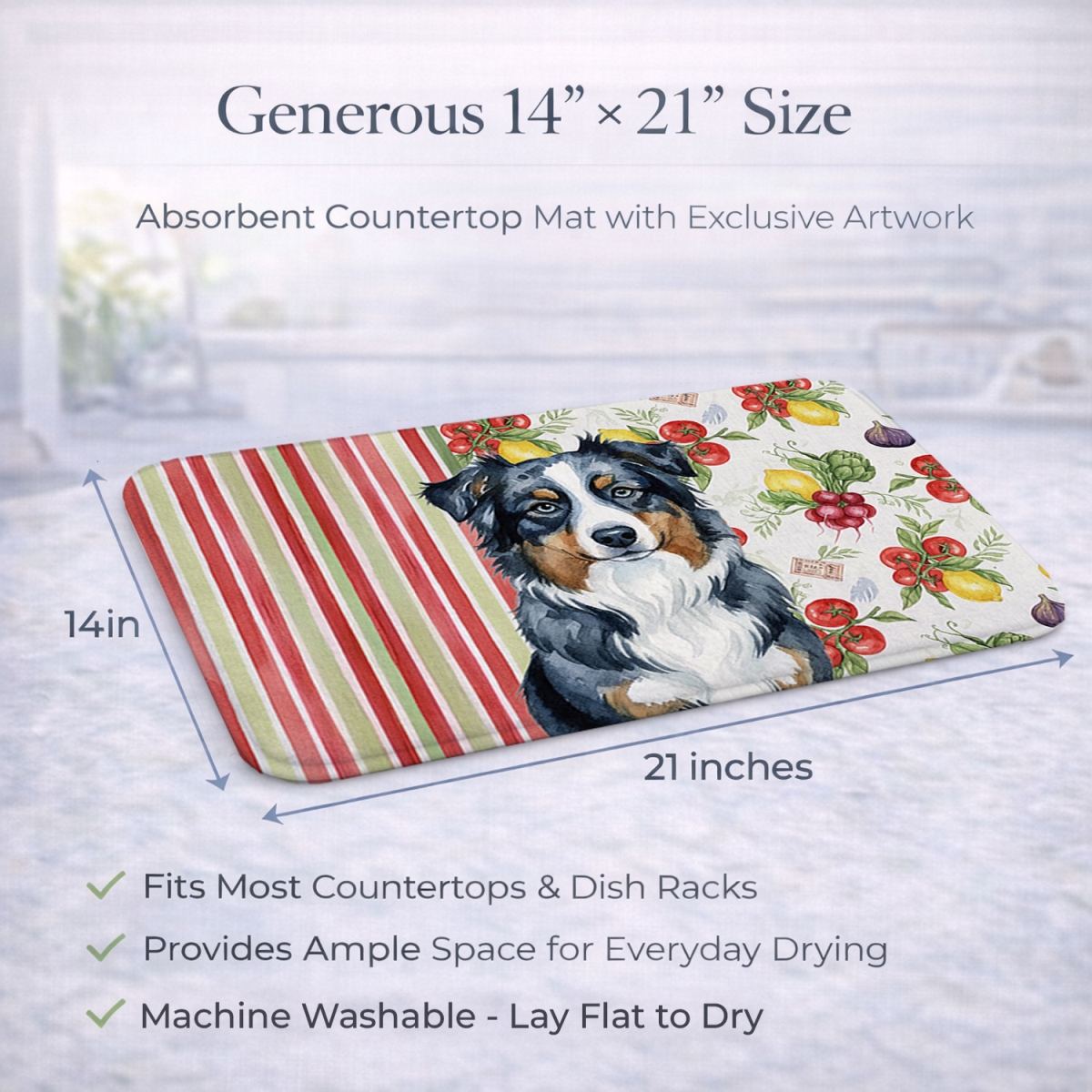 Picture of Carolines Treasures WDK8089DDM 21 x 14 in. Black Australian Shepherd Vegetables Dish Drying Mat