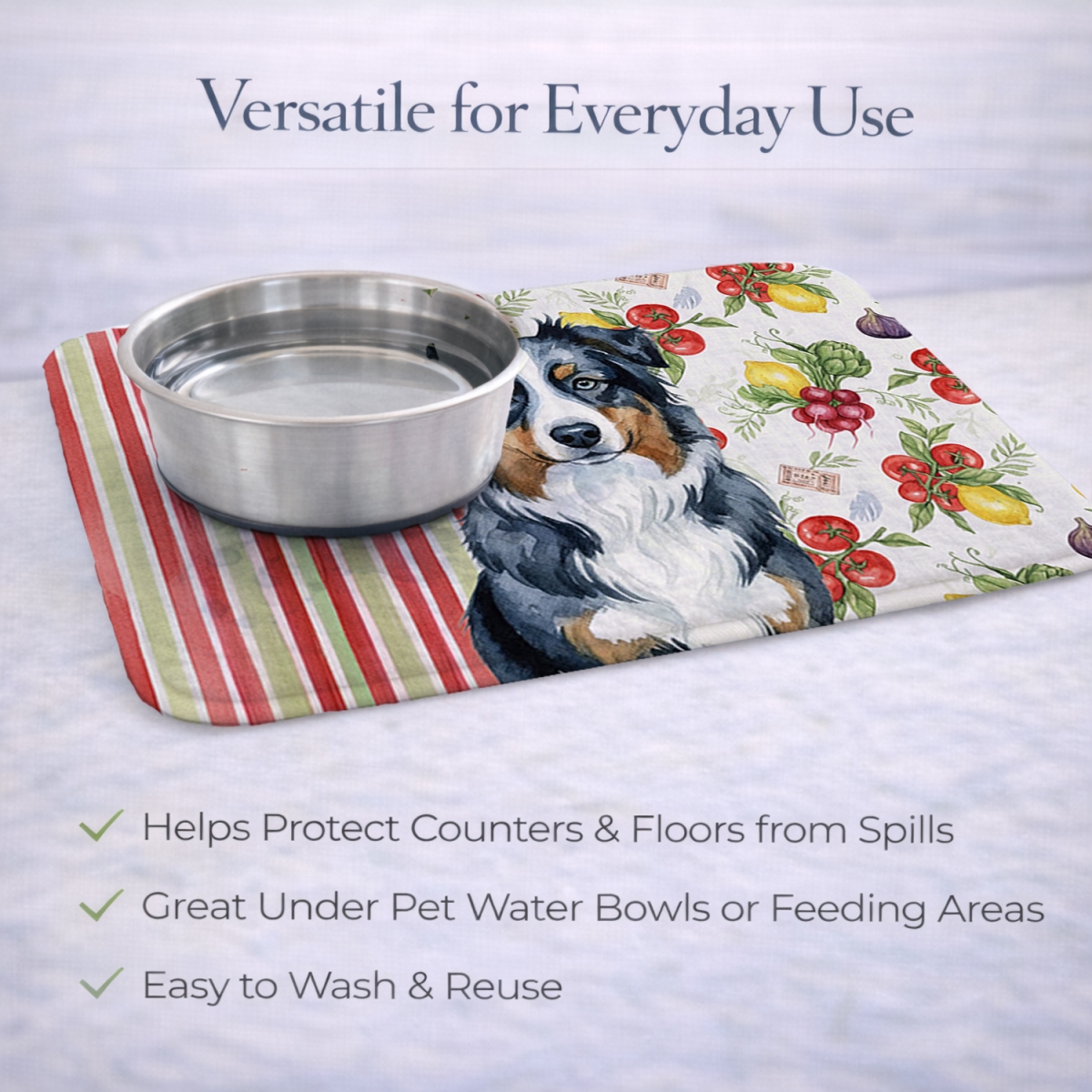 Picture of Carolines Treasures WDK8089DDM 21 x 14 in. Black Australian Shepherd Vegetables Dish Drying Mat