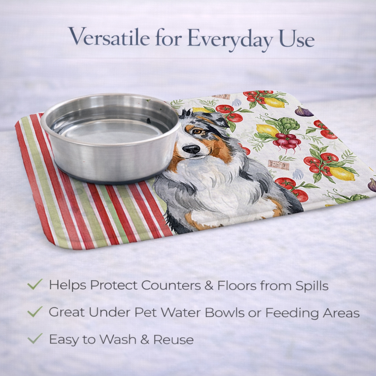 Picture of Carolines Treasures WDK8090DDM 21 x 14 in. Blue Merle Australian Shepherd Vegetables Dish Drying Mat