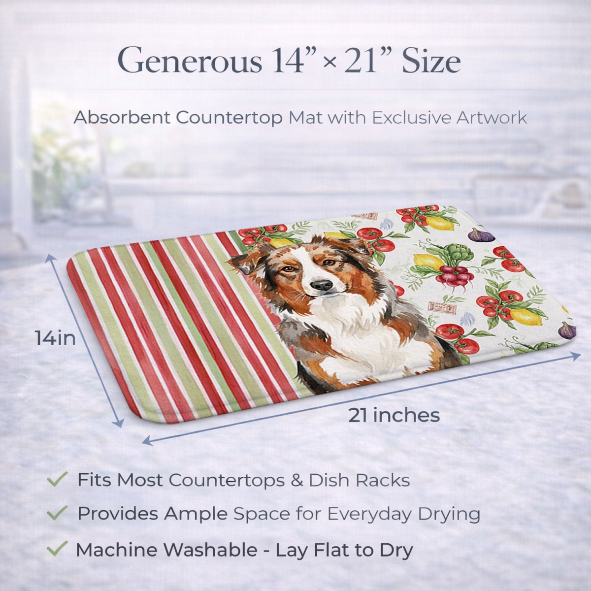 Picture of Carolines Treasures WDK8091DDM 21 x 14 in. Red Merle Australian Shepherd Vegetables Dish Drying Mat
