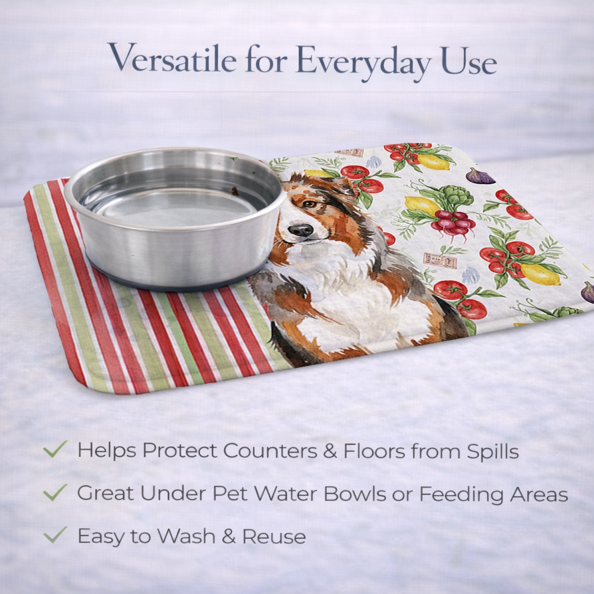 Picture of Carolines Treasures WDK8091DDM 21 x 14 in. Red Merle Australian Shepherd Vegetables Dish Drying Mat