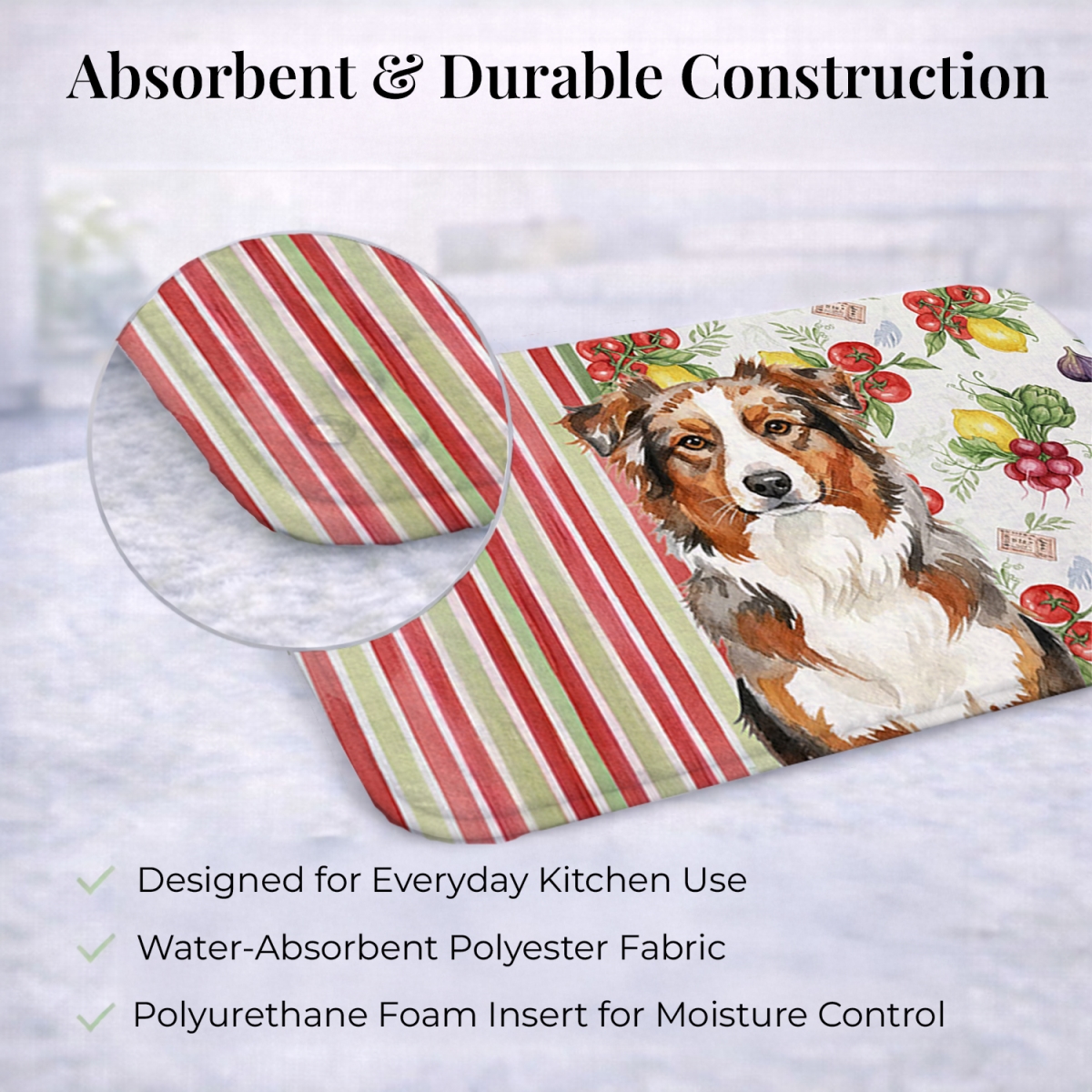 Picture of Carolines Treasures WDK8091DDM 21 x 14 in. Red Merle Australian Shepherd Vegetables Dish Drying Mat