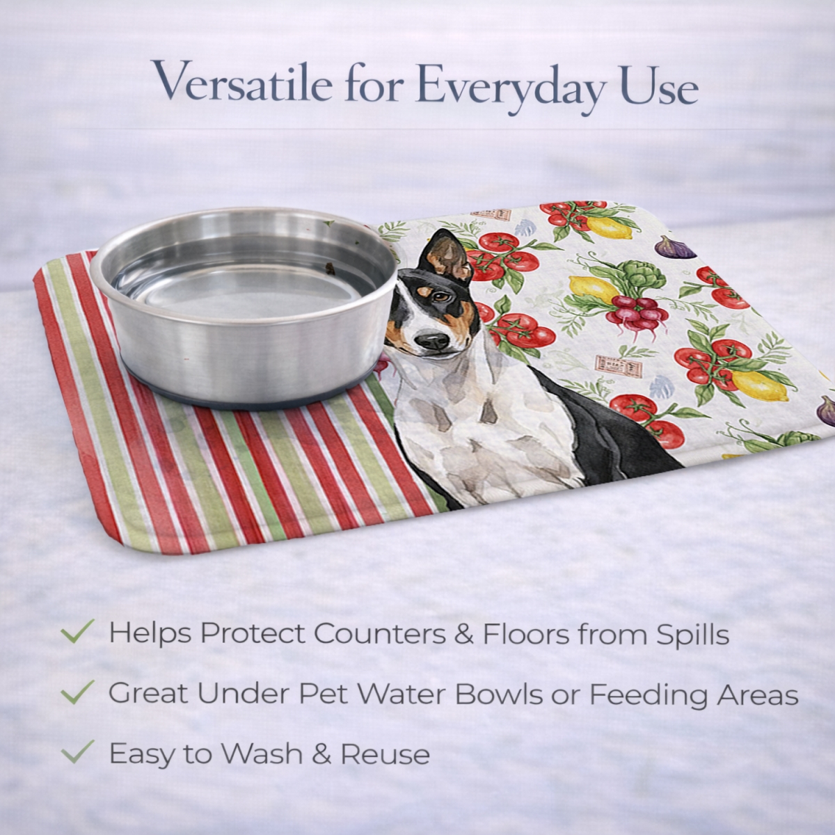 Picture of Carolines Treasures WDK8092DDM 21 x 14 in. Black & White Basenji Vegetables Dish Drying Mat