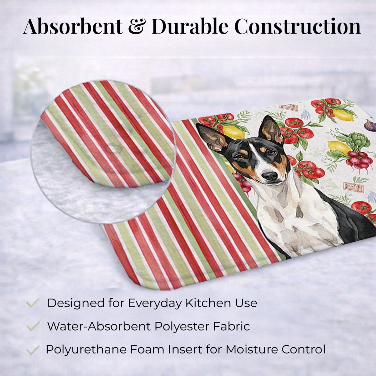 Picture of Carolines Treasures WDK8092DDM 21 x 14 in. Black & White Basenji Vegetables Dish Drying Mat