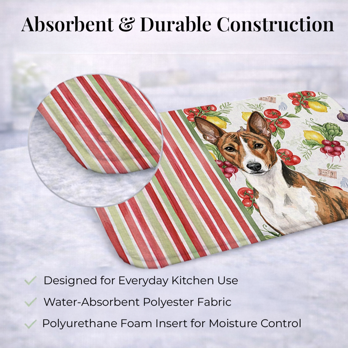 Picture of Carolines Treasures WDK8093DDM 21 x 14 in. Brindle & White Basenji Vegetables Dish Drying Mat