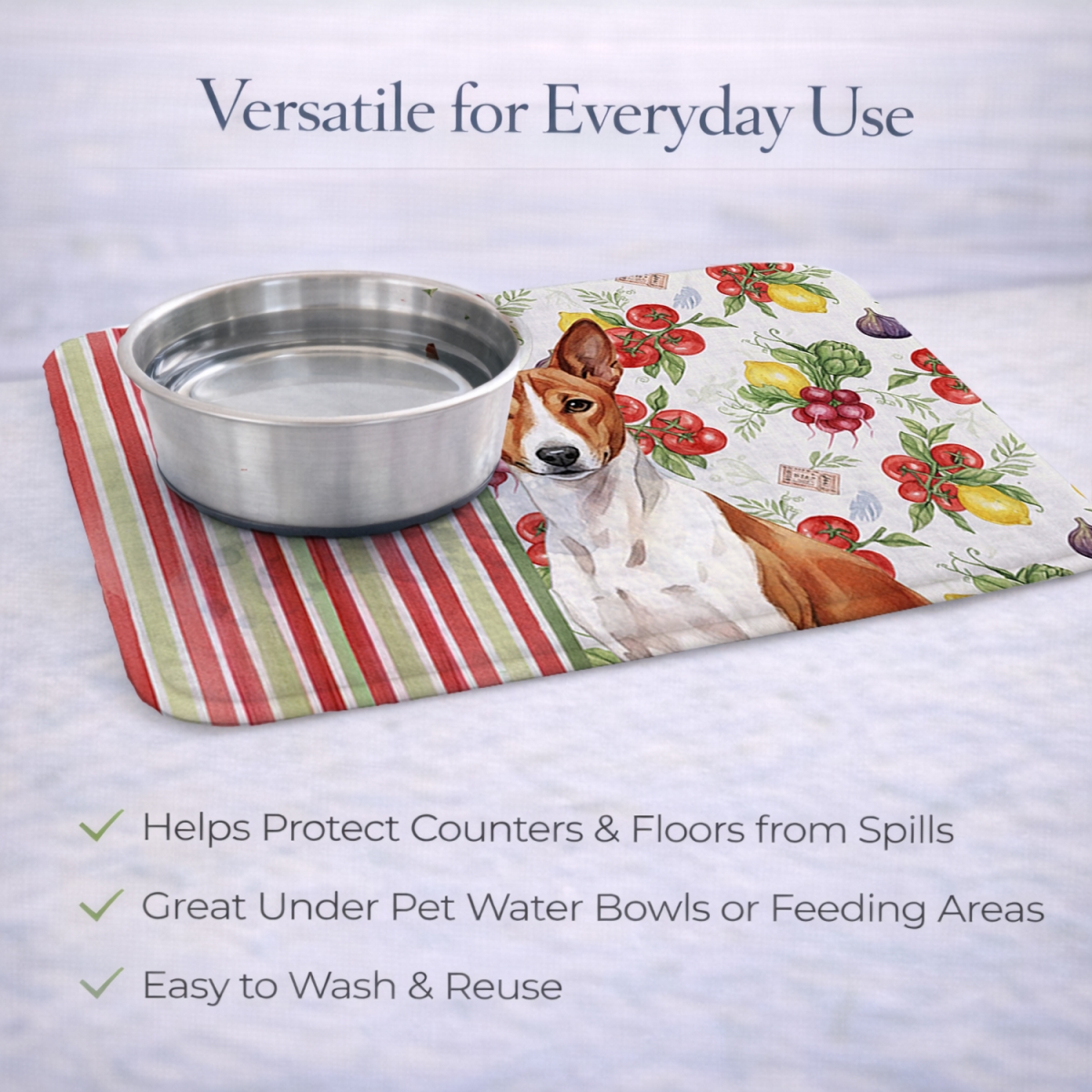 Picture of Carolines Treasures WDK8094DDM 21 x 14 in. Red & White Basenji Vegetables Dish Drying Mat