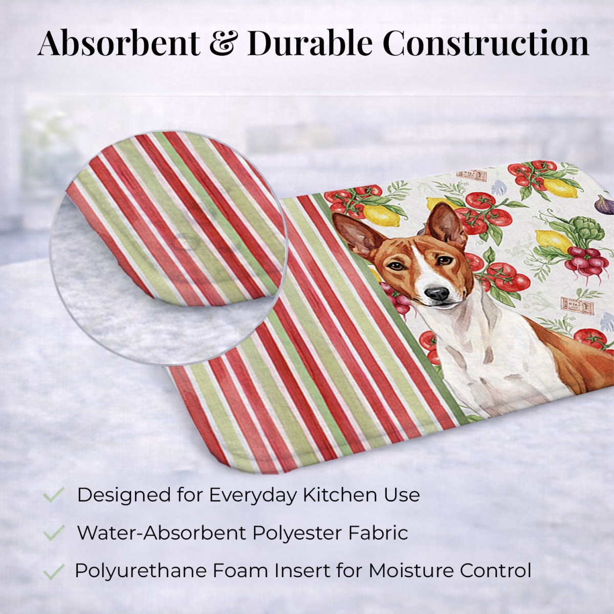 Picture of Carolines Treasures WDK8094DDM 21 x 14 in. Red & White Basenji Vegetables Dish Drying Mat