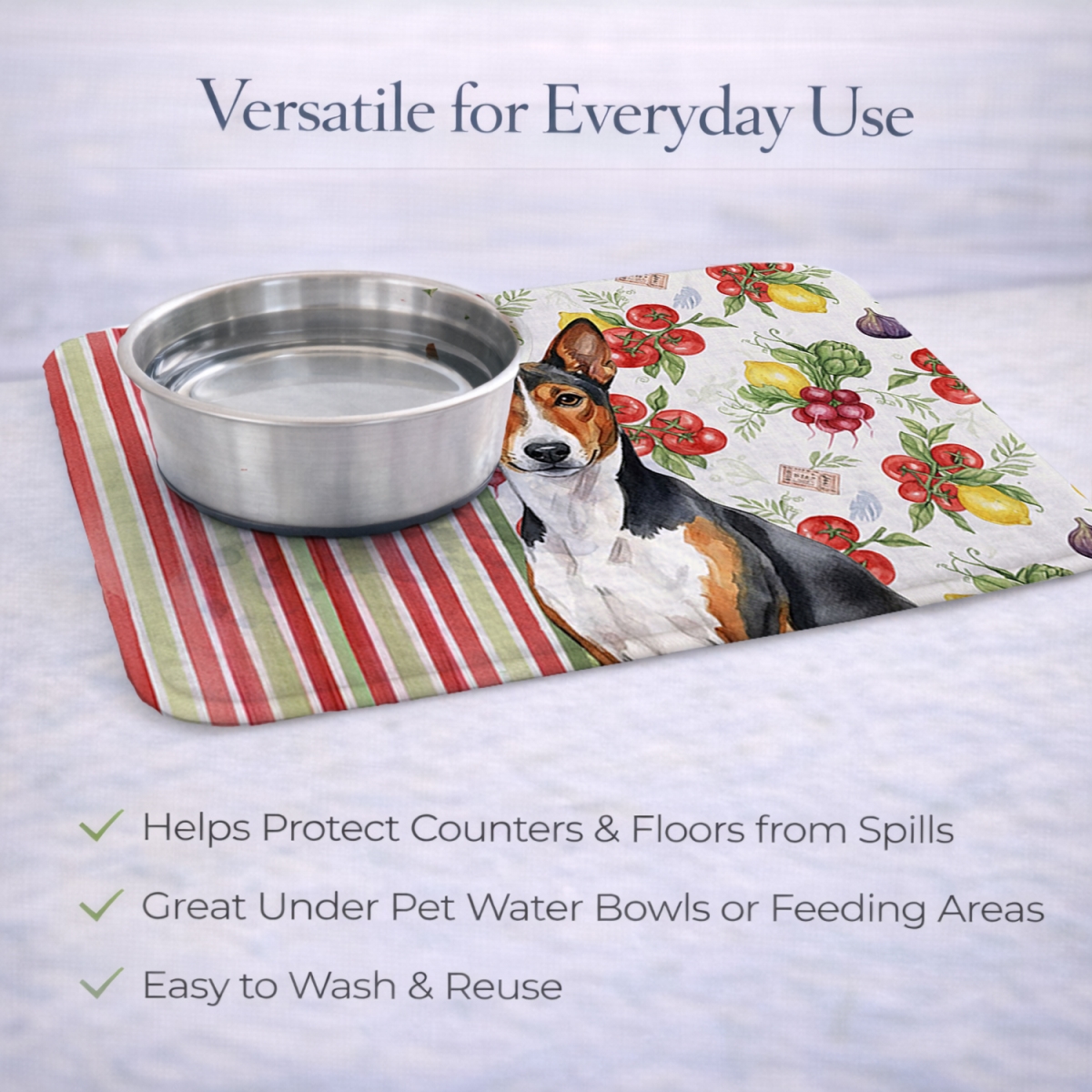 Picture of Carolines Treasures WDK8095DDM 21 x 14 in. Tricolor & White Basenji Vegetables Dish Drying Mat