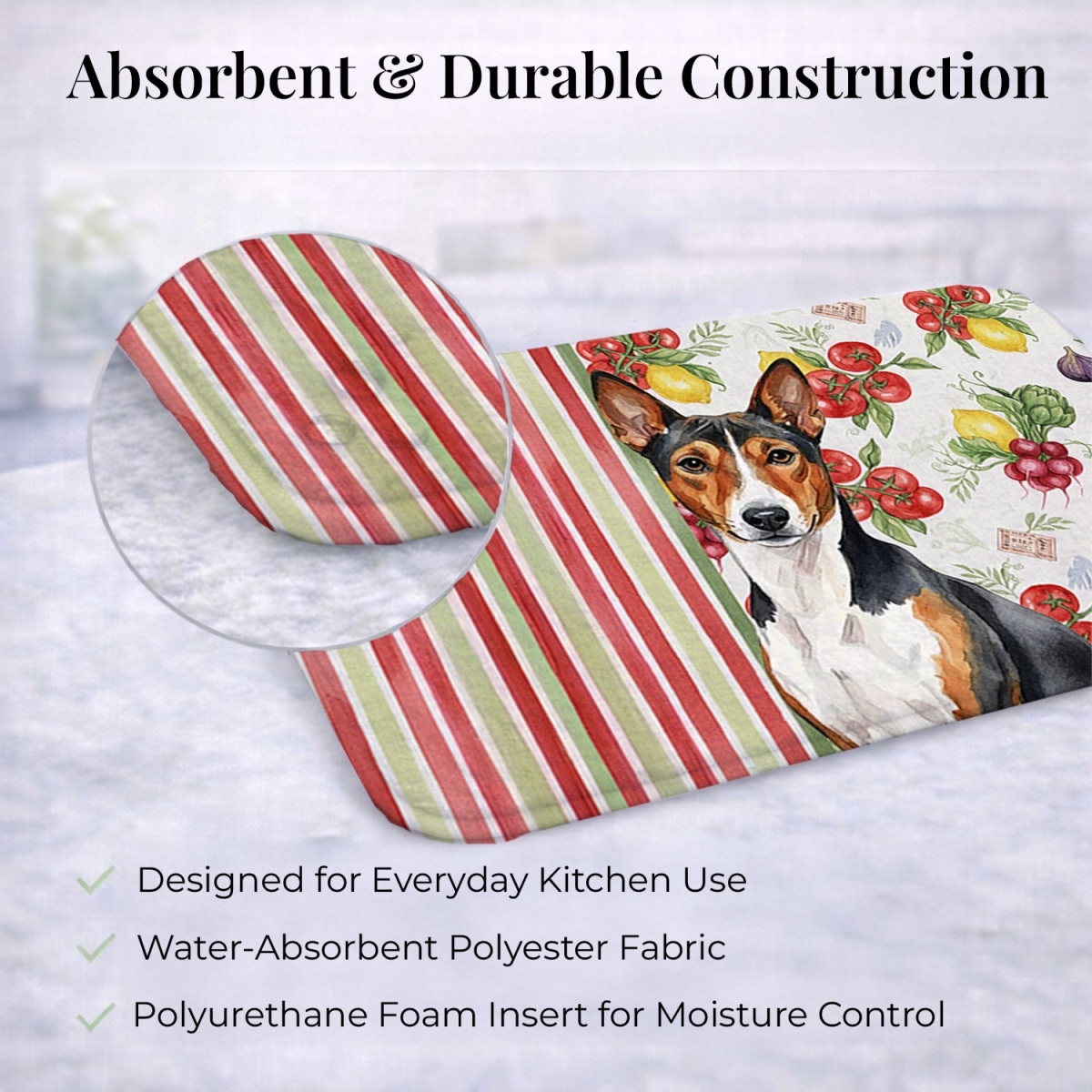 Picture of Carolines Treasures WDK8095DDM 21 x 14 in. Tricolor & White Basenji Vegetables Dish Drying Mat