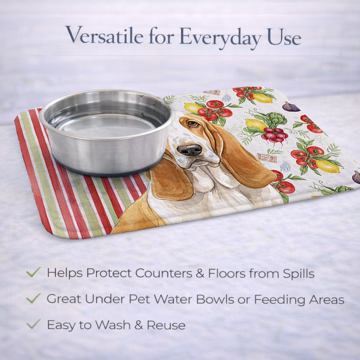 Picture of Carolines Treasures WDK8096DDM 21 x 14 in. Lemon & White Basset Hound Vegetables Dish Drying Mat