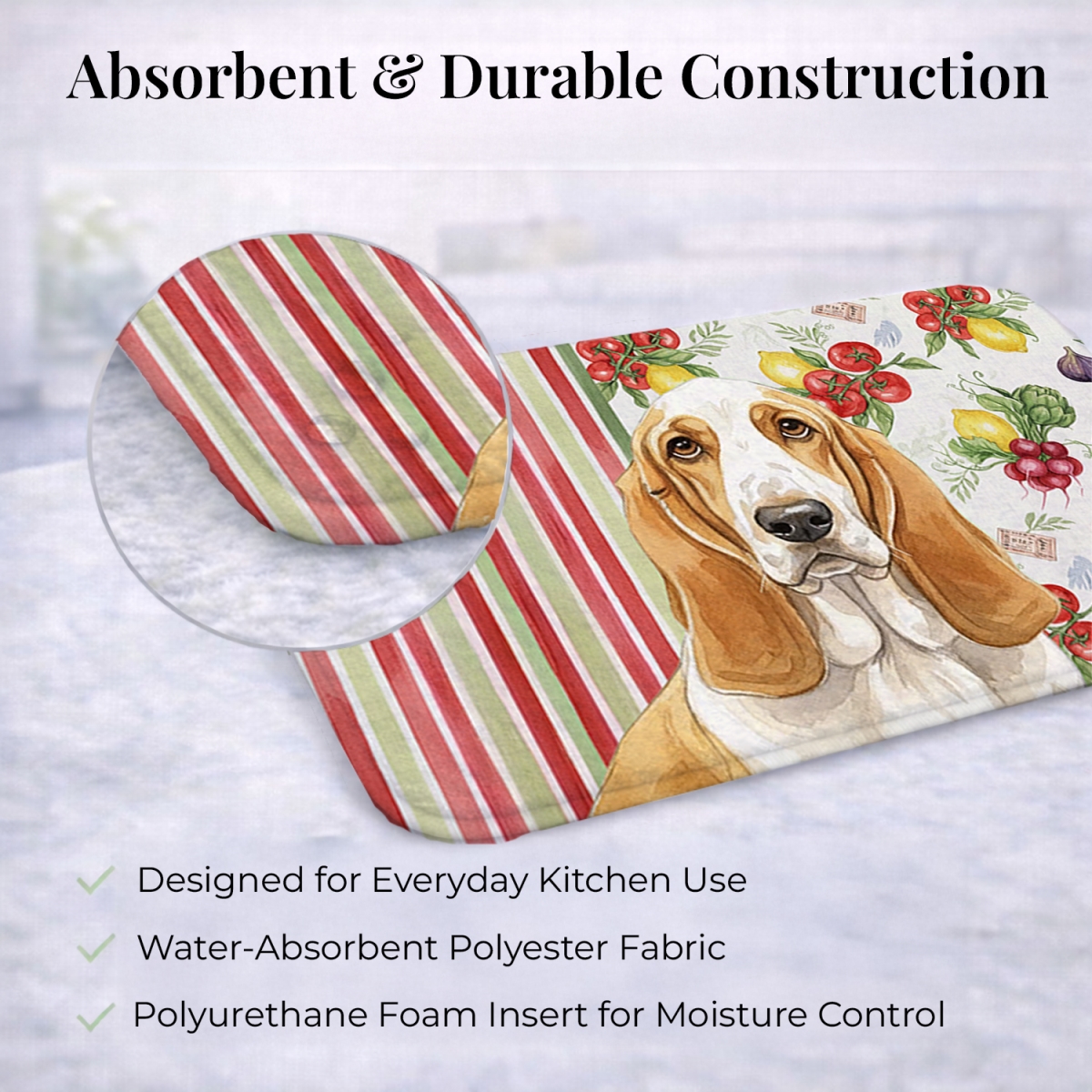 Picture of Carolines Treasures WDK8096DDM 21 x 14 in. Lemon & White Basset Hound Vegetables Dish Drying Mat