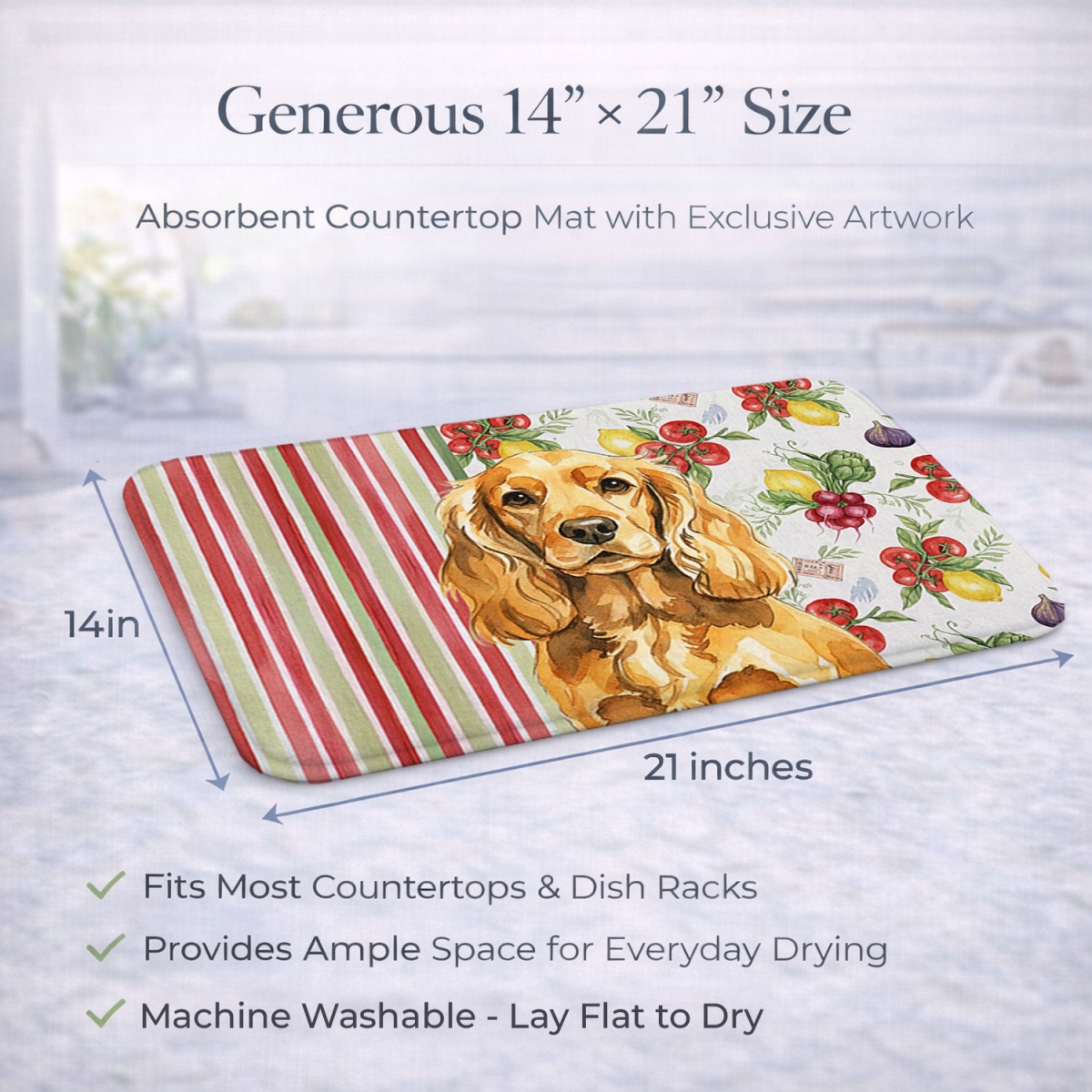 Picture of Carolines Treasures WDK8218DDM 21 x 14 in. Golden English Cocker Spaniel Vegetables Dish Drying Mat