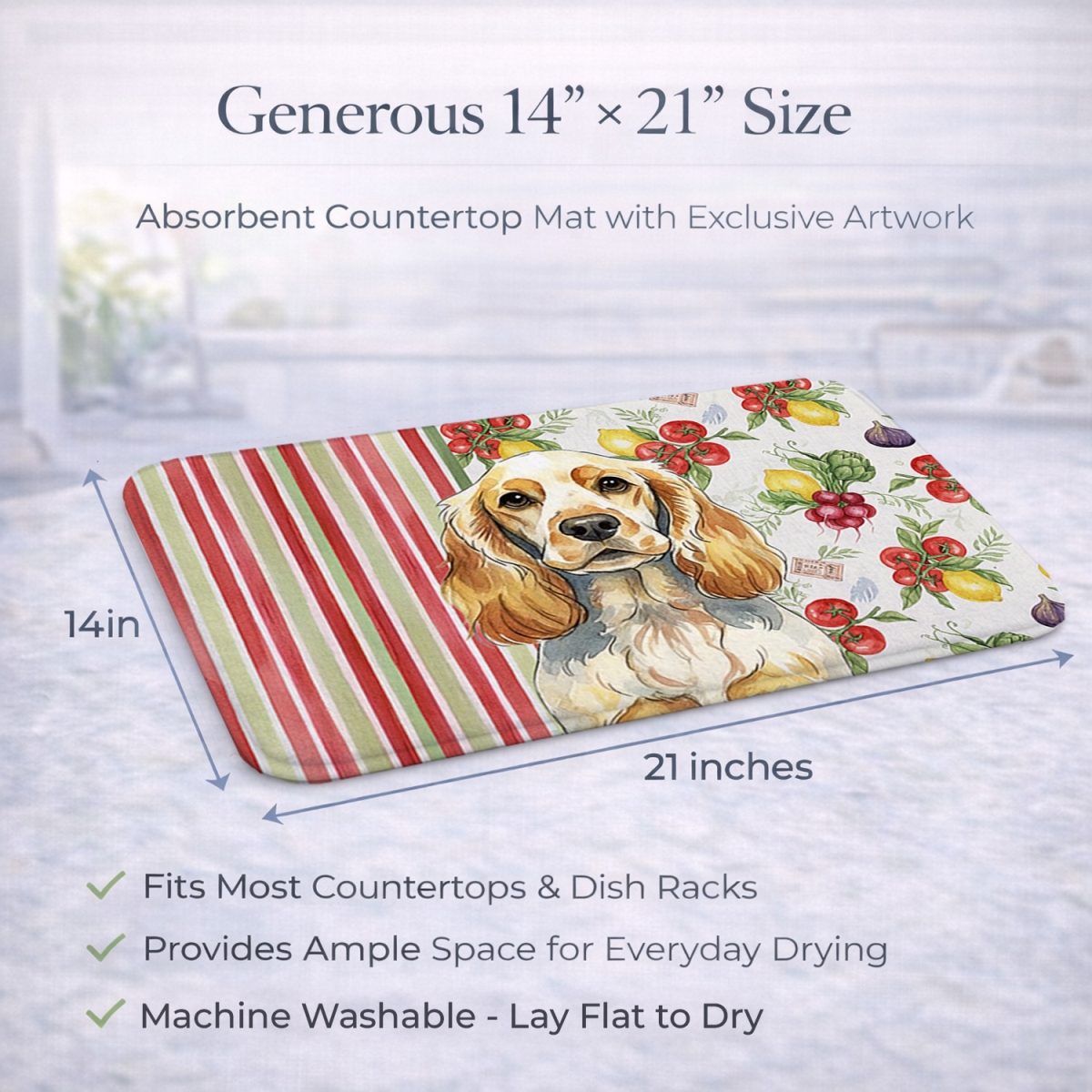 Picture of Carolines Treasures WDK8219DDM 21 x 14 in. Lemon Roan English Cocker Spaniel Vegetables Dish Drying Mat