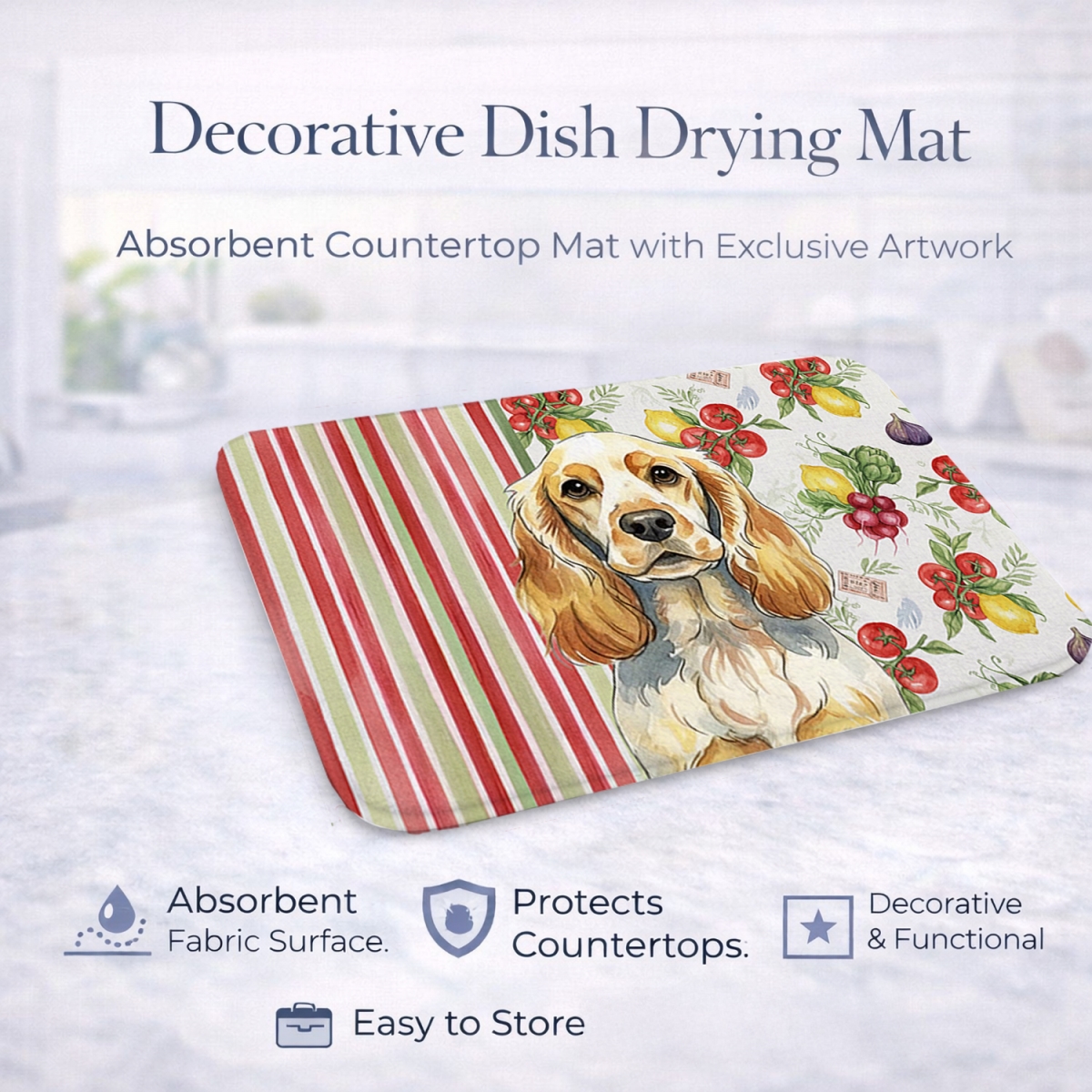 Picture of Carolines Treasures WDK8219DDM 21 x 14 in. Lemon Roan English Cocker Spaniel Vegetables Dish Drying Mat