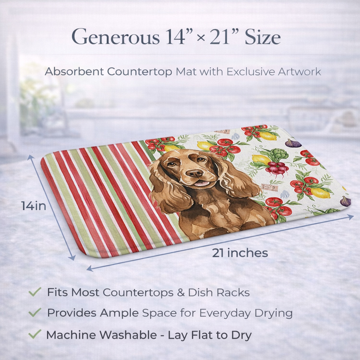 Picture of Carolines Treasures WDK8220DDM 21 x 14 in. Liver English Cocker Spaniel Vegetables Dish Drying Mat