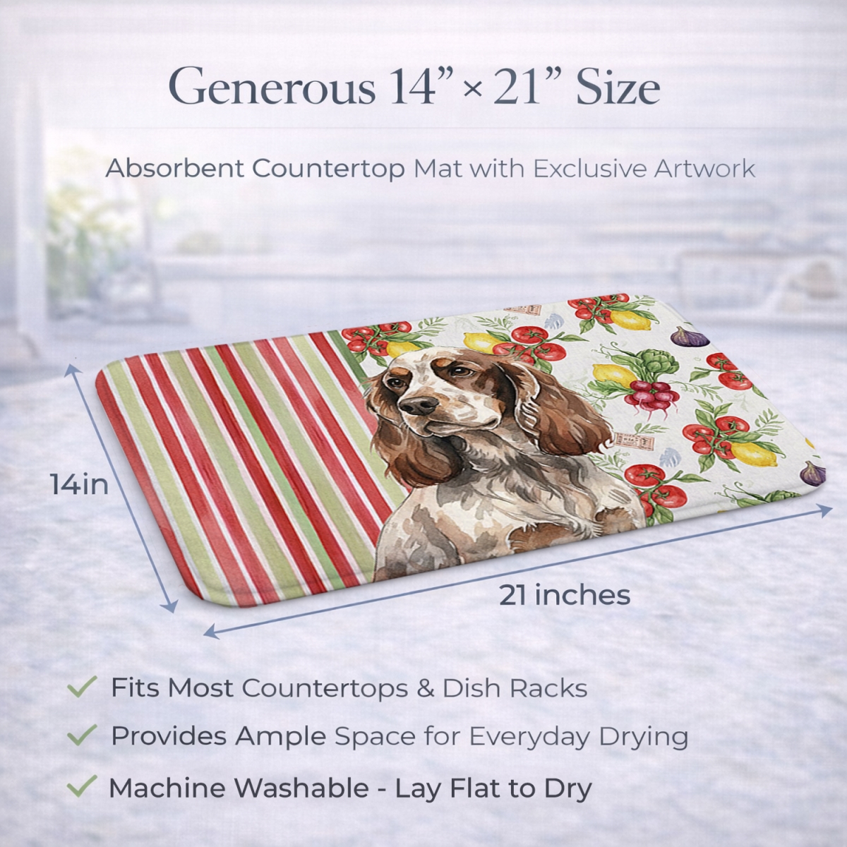 Picture of Carolines Treasures WDK8221DDM 21 x 14 in. Liver Roan English Cocker Spaniel Vegetables Dish Drying Mat
