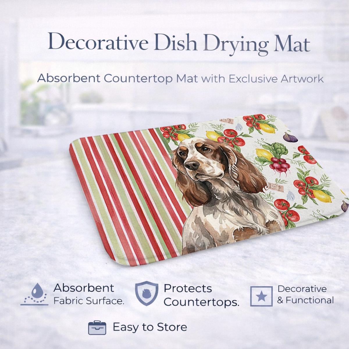 Picture of Carolines Treasures WDK8221DDM 21 x 14 in. Liver Roan English Cocker Spaniel Vegetables Dish Drying Mat