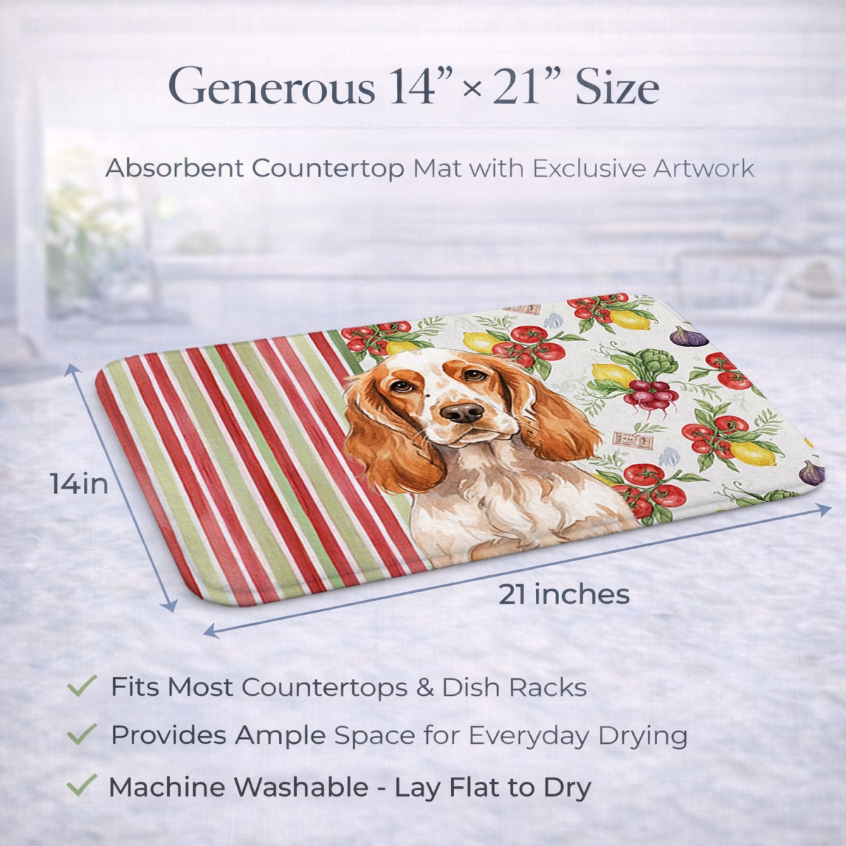 Picture of Carolines Treasures WDK8222DDM 21 x 14 in. Orange Roan English Cocker Spaniel Vegetables Dish Drying Mat