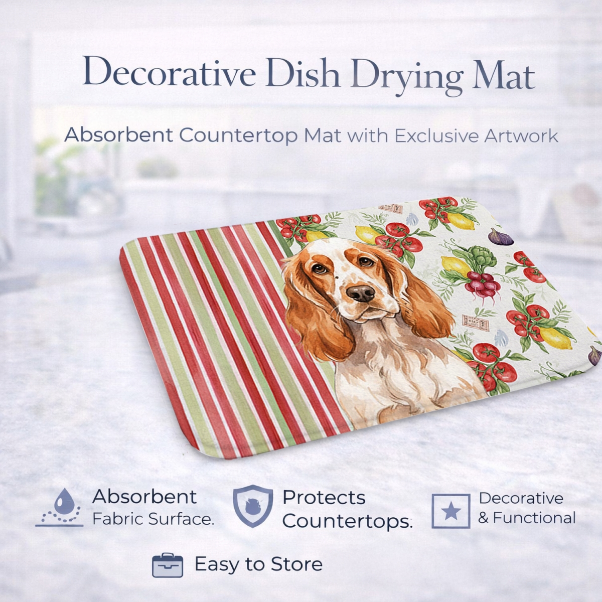 Picture of Carolines Treasures WDK8222DDM 21 x 14 in. Orange Roan English Cocker Spaniel Vegetables Dish Drying Mat
