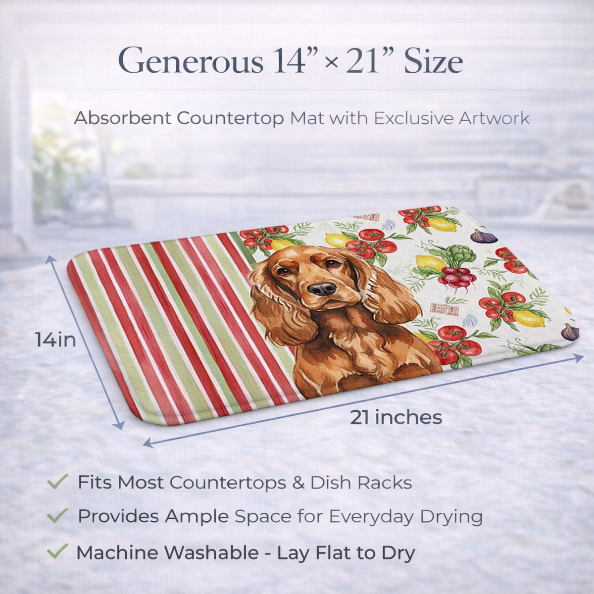 Picture of Carolines Treasures WDK8223DDM 21 x 14 in. Red English Cocker Spaniel Vegetables Dish Drying Mat