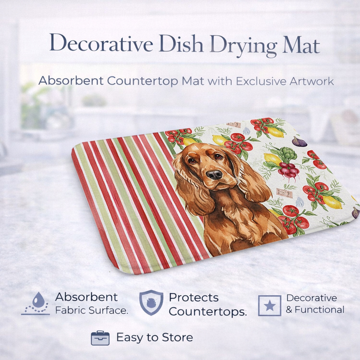 Picture of Carolines Treasures WDK8223DDM 21 x 14 in. Red English Cocker Spaniel Vegetables Dish Drying Mat
