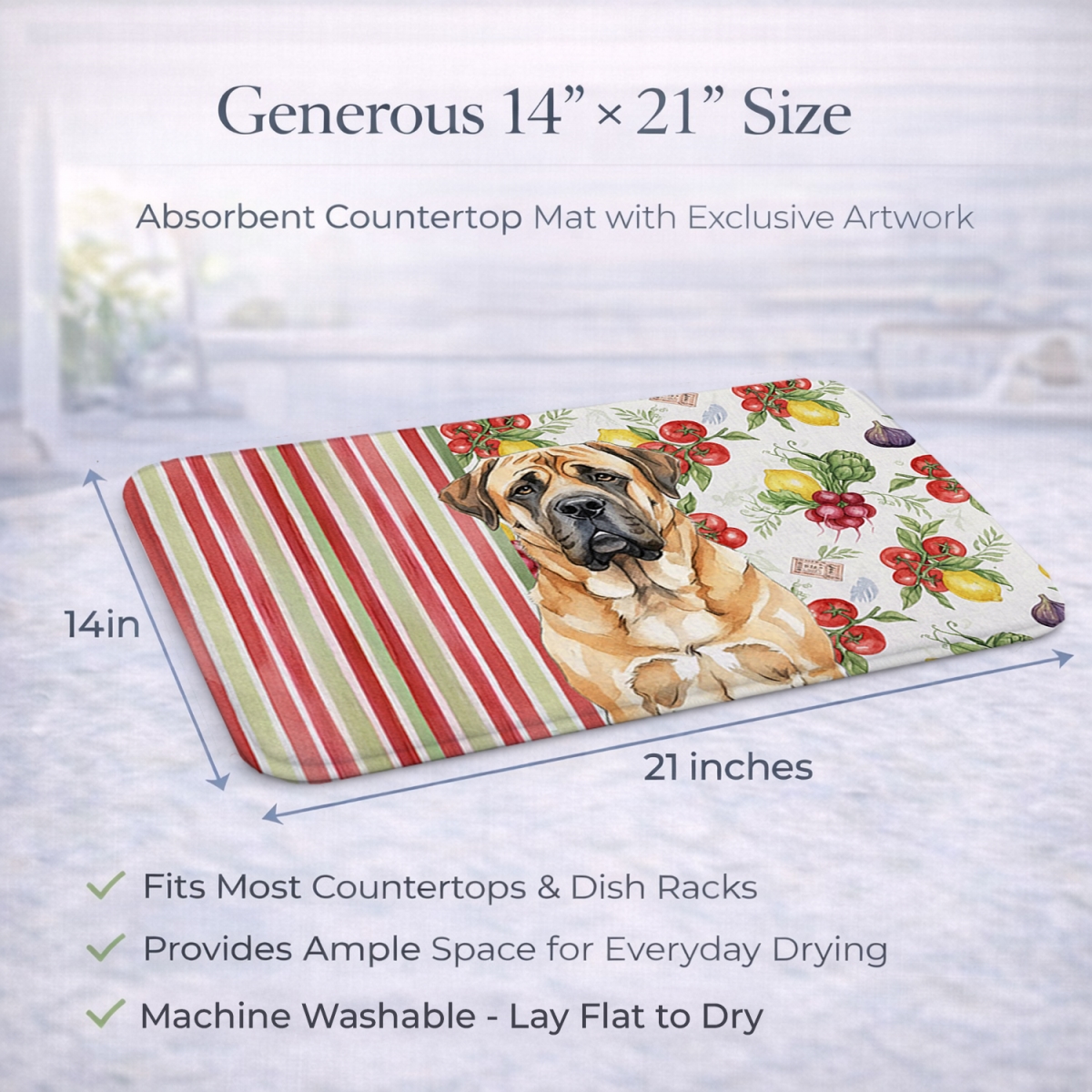 Picture of Carolines Treasures WDK8224DDM 21 x 14 in. Apricot English Mastiff Vegetables Dish Drying Mat