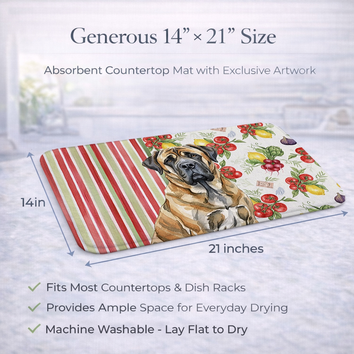 Picture of Carolines Treasures WDK8225DDM 21 x 14 in. Brindle English Mastiff Vegetables Dish Drying Mat