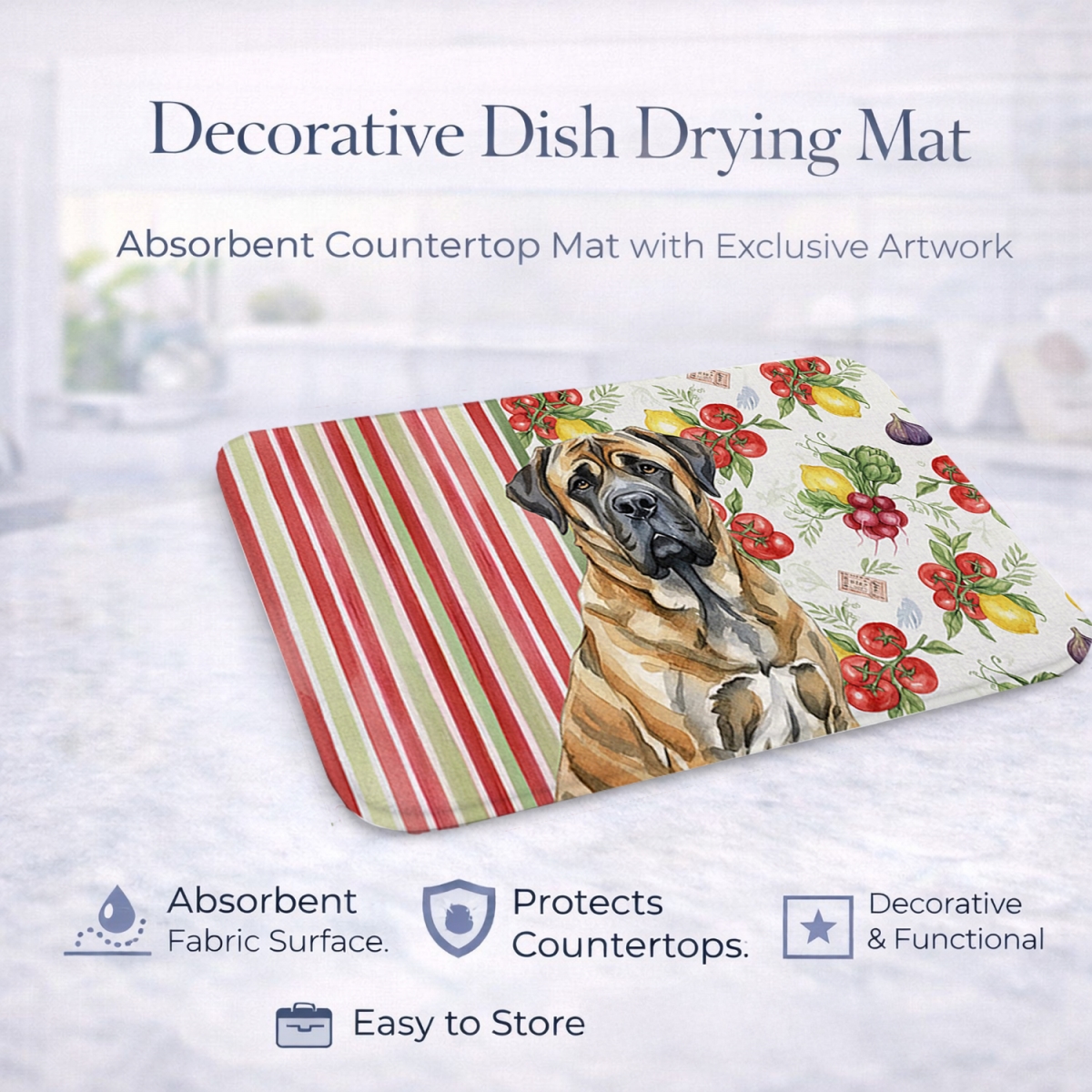 Picture of Carolines Treasures WDK8225DDM 21 x 14 in. Brindle English Mastiff Vegetables Dish Drying Mat
