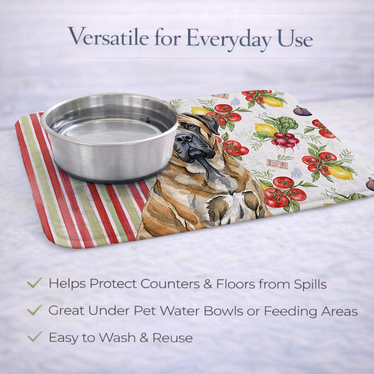 Picture of Carolines Treasures WDK8225DDM 21 x 14 in. Brindle English Mastiff Vegetables Dish Drying Mat
