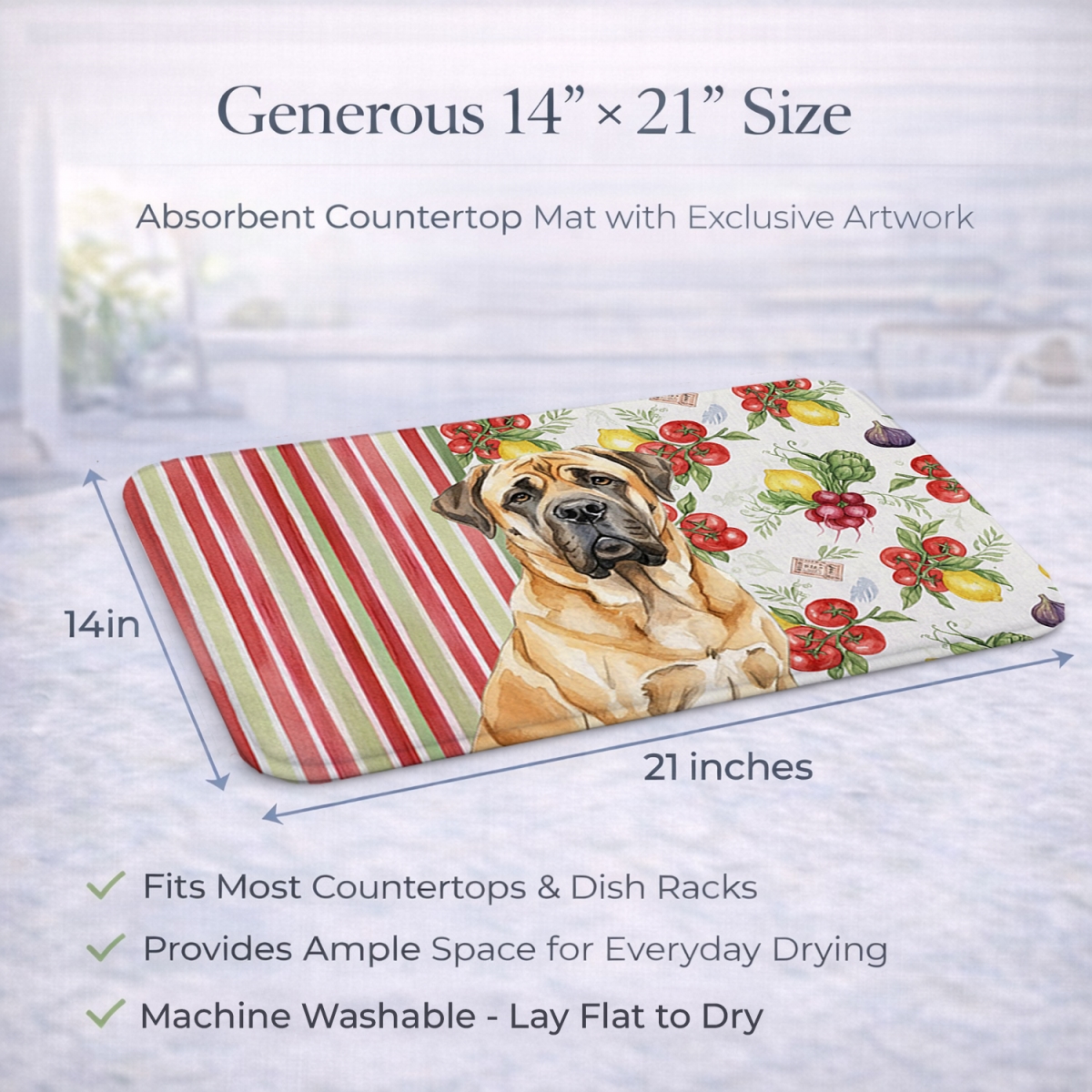 Picture of Carolines Treasures WDK8226DDM 21 x 14 in. Fawn English Mastiff Vegetables Dish Drying Mat