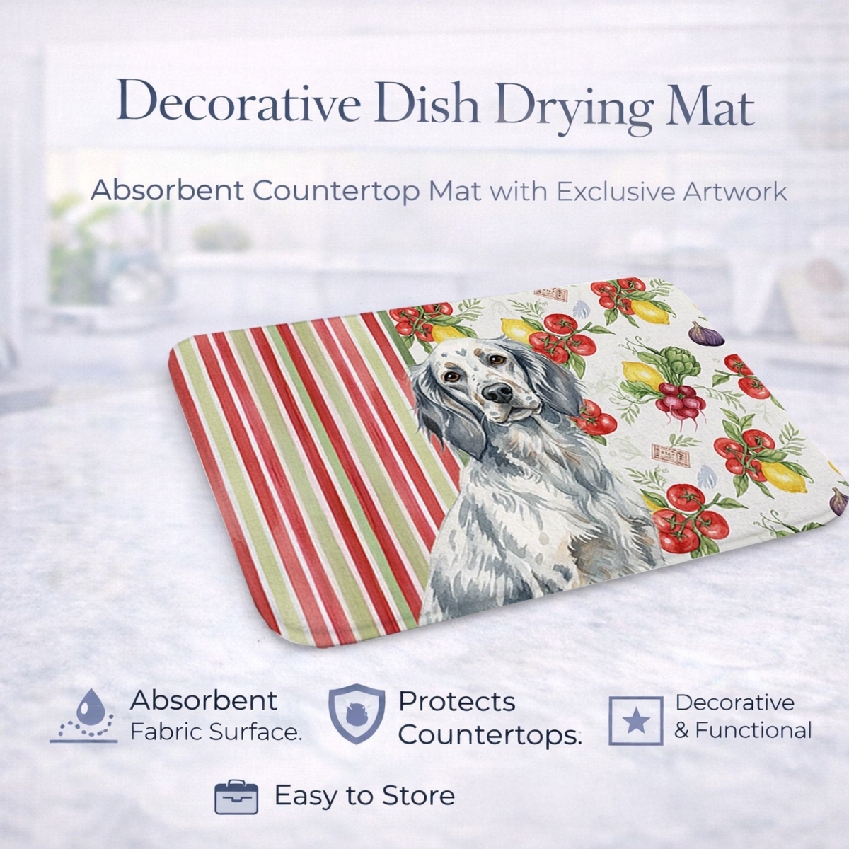 Picture of Carolines Treasures WDK8227DDM 21 x 14 in. Blue Belton English Setter Vegetables Dish Drying Mat