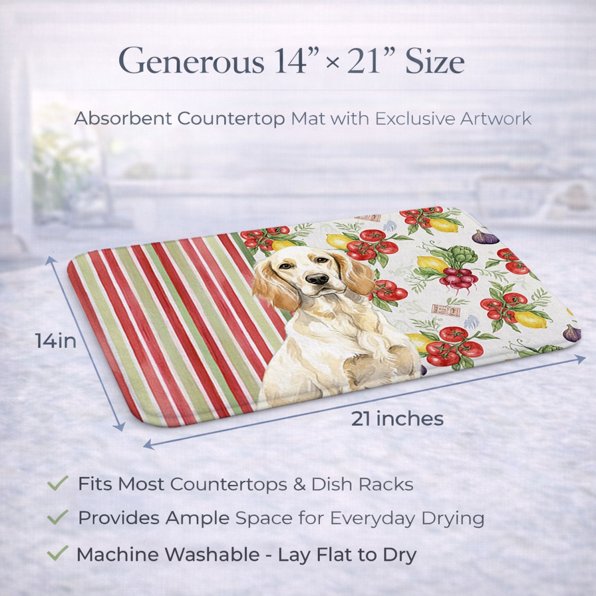 Picture of Carolines Treasures WDK8228DDM 21 x 14 in. Lemon Belton English Setter Vegetables Dish Drying Mat