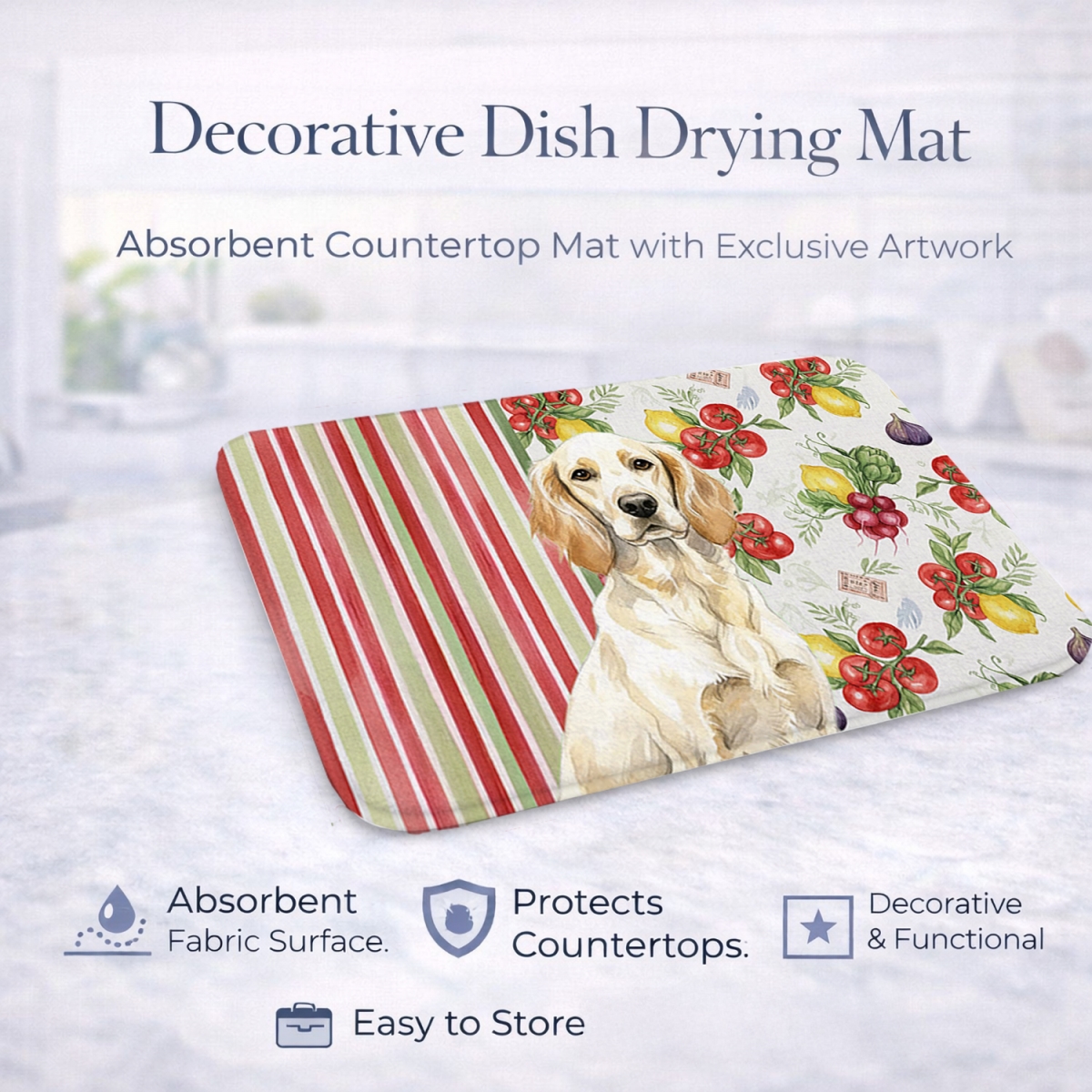 Picture of Carolines Treasures WDK8228DDM 21 x 14 in. Lemon Belton English Setter Vegetables Dish Drying Mat