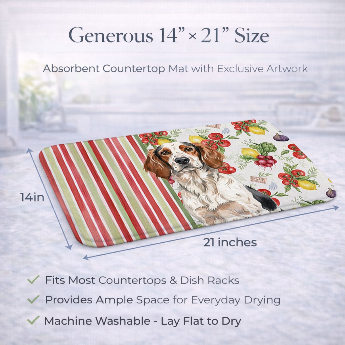Picture of Carolines Treasures WDK8231DDM 21 x 14 in. Tricolor English Setter Vegetables Dish Drying Mat