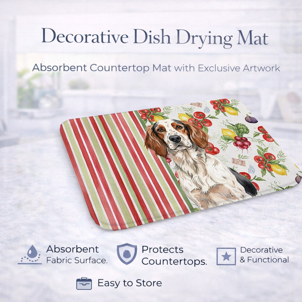 Picture of Carolines Treasures WDK8231DDM 21 x 14 in. Tricolor English Setter Vegetables Dish Drying Mat