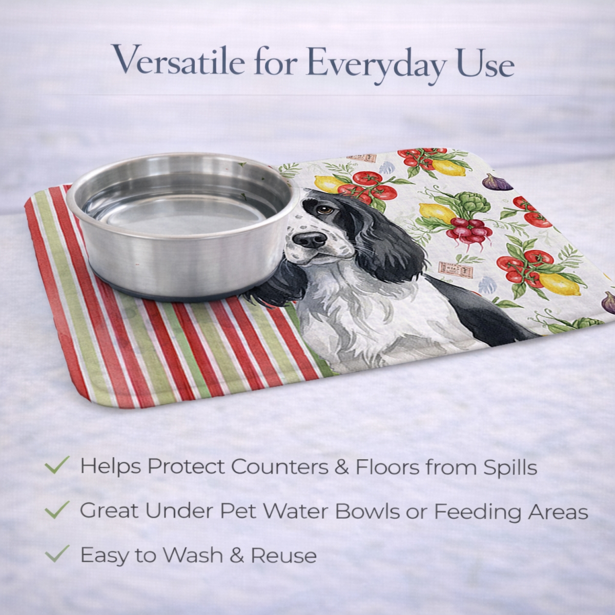 Picture of Carolines Treasures WDK8232DDM 21 x 14 in. Black & White English Springer Spaniel Vegetables Dish Drying Mat