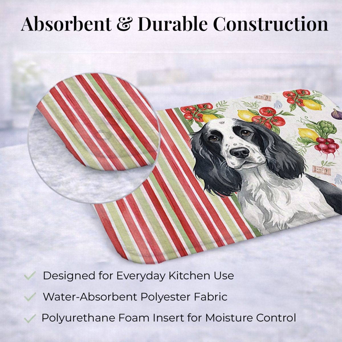 Picture of Carolines Treasures WDK8232DDM 21 x 14 in. Black & White English Springer Spaniel Vegetables Dish Drying Mat