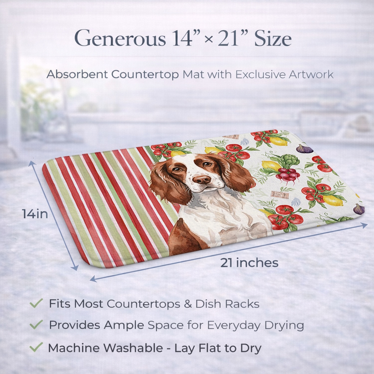 Picture of Carolines Treasures WDK8233DDM 21 x 14 in. Liver & White English Springer Spaniel Vegetables Dish Drying Mat