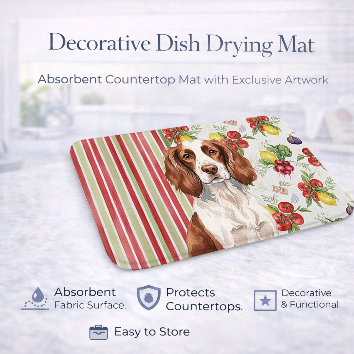 Picture of Carolines Treasures WDK8233DDM 21 x 14 in. Liver & White English Springer Spaniel Vegetables Dish Drying Mat