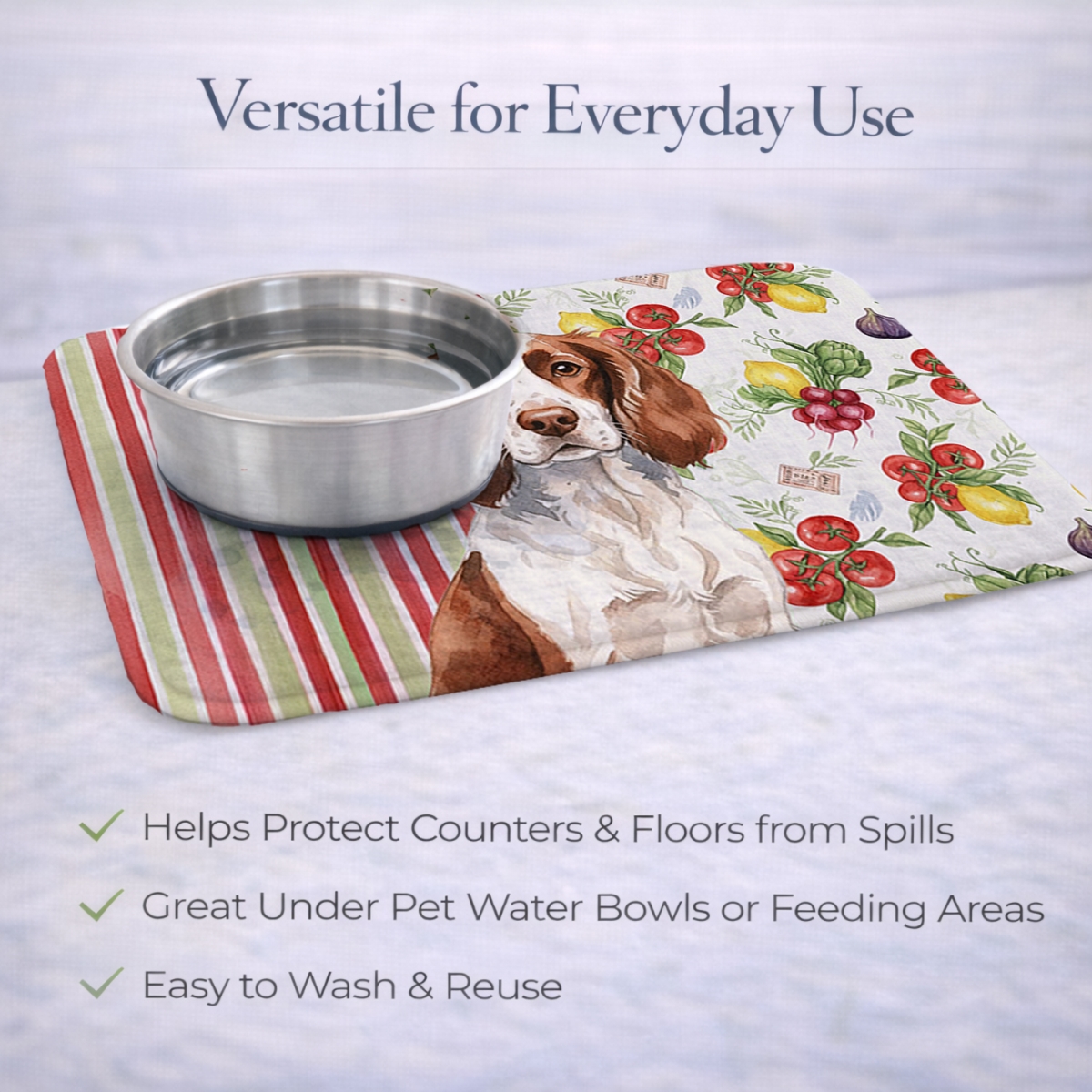 Picture of Carolines Treasures WDK8233DDM 21 x 14 in. Liver & White English Springer Spaniel Vegetables Dish Drying Mat