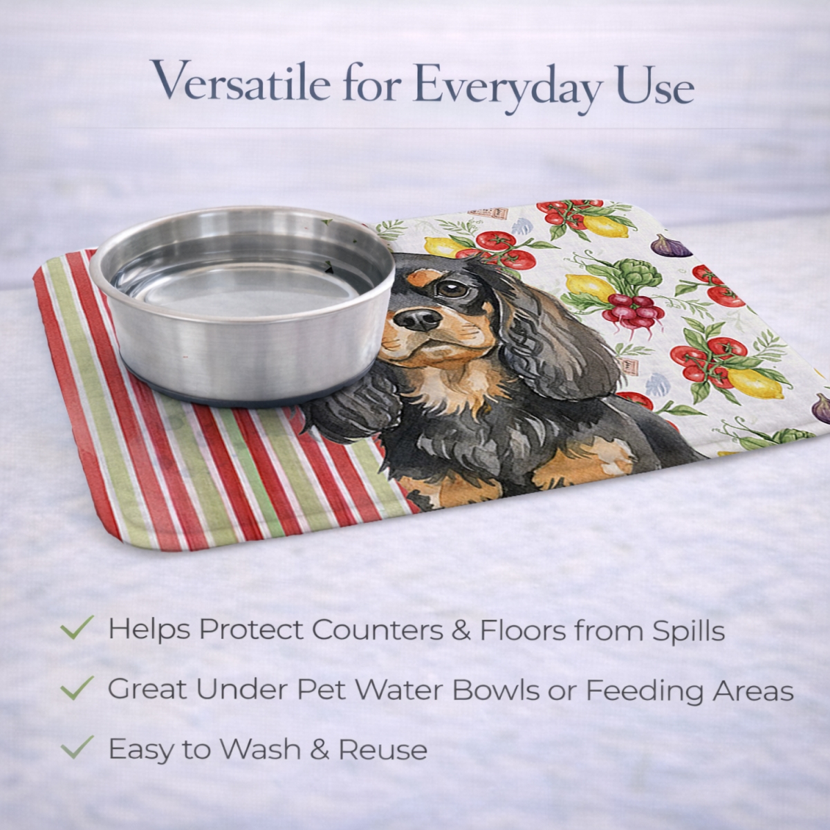 Picture of Carolines Treasures WDK8234DDM 21 x 14 in. Black & Tan English Toy Spaniel Vegetables Dish Drying Mat