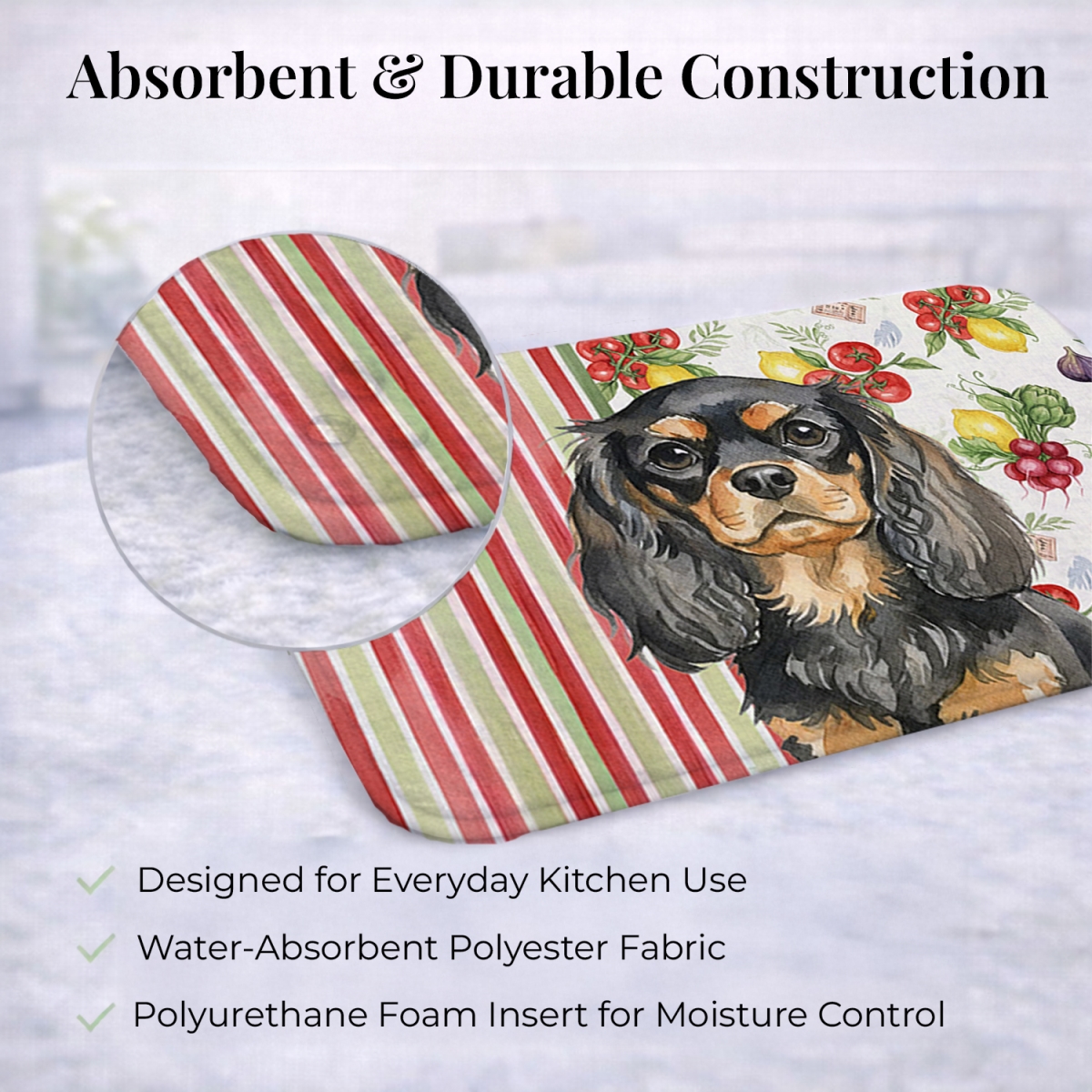 Picture of Carolines Treasures WDK8234DDM 21 x 14 in. Black & Tan English Toy Spaniel Vegetables Dish Drying Mat