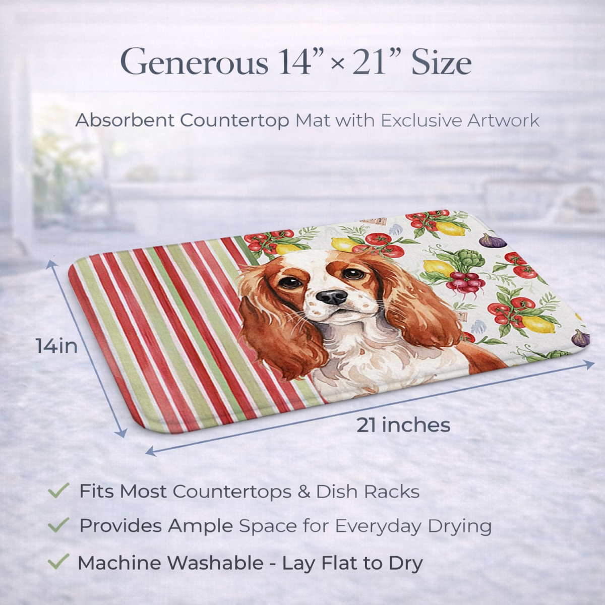 Picture of Carolines Treasures WDK8235DDM 21 x 14 in. Blenheim English Toy Spaniel Vegetables Dish Drying Mat