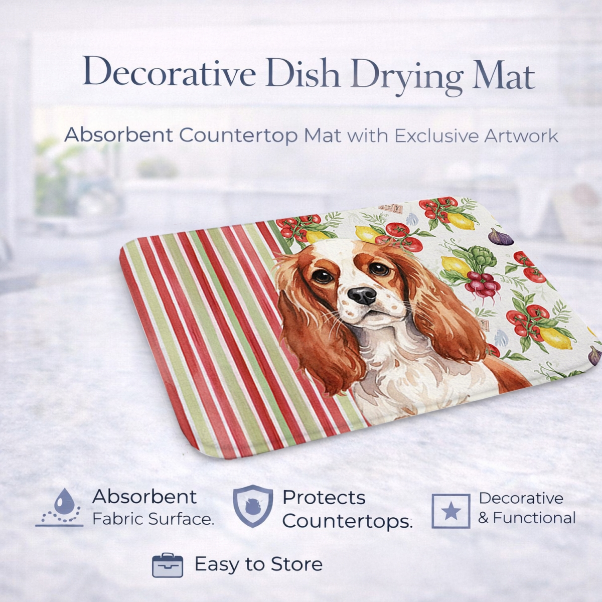 Picture of Carolines Treasures WDK8235DDM 21 x 14 in. Blenheim English Toy Spaniel Vegetables Dish Drying Mat